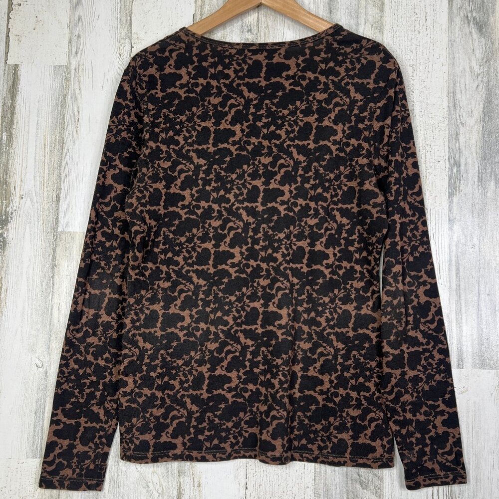 Peruvian Connection Shirt Womens Large Pima Cotton Brown Floral - Picture 6 of 9